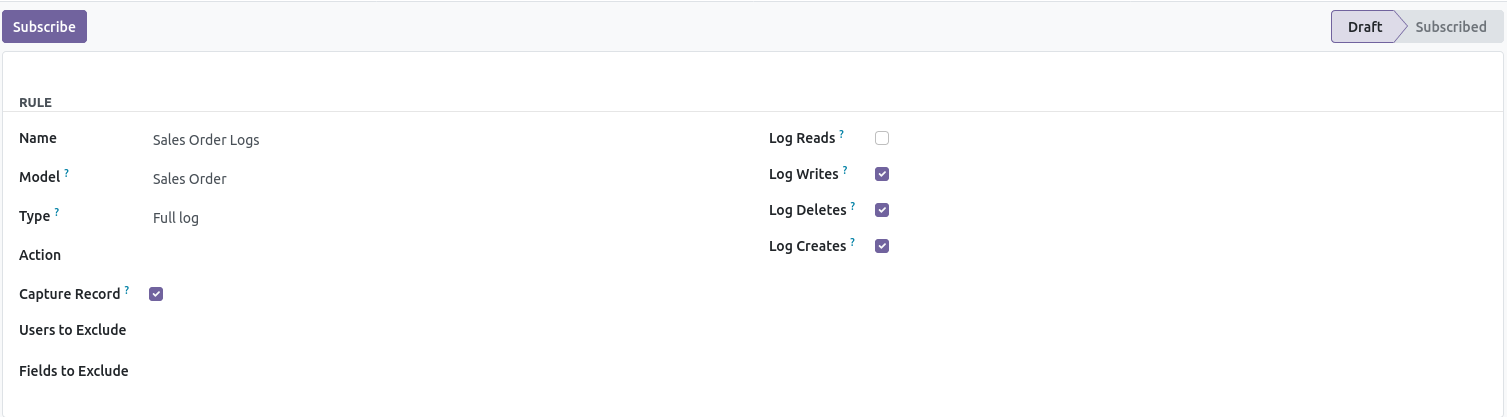 Audit Log Rule Form View