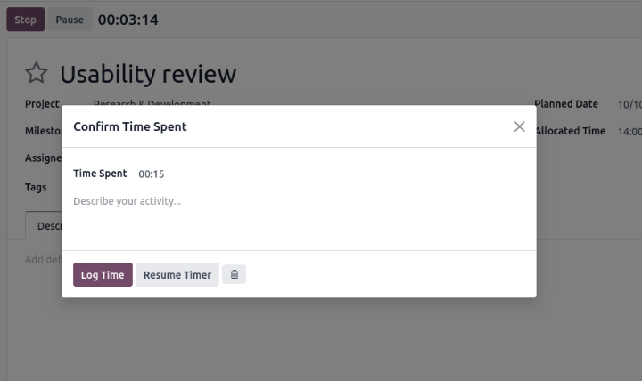 Odoo Time-Tracking Timer